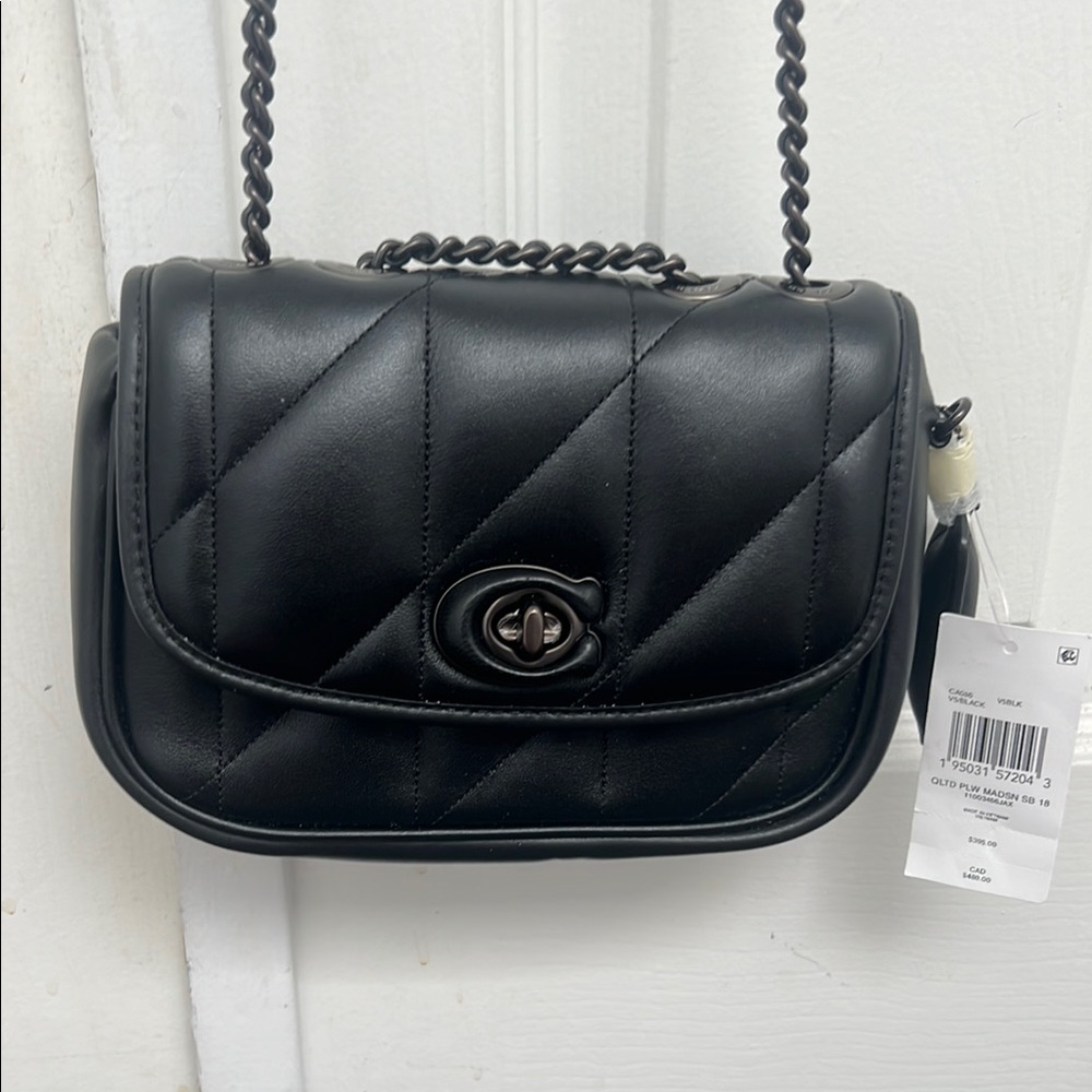 Coach Black Leather Madison Pillow Bag with Chain Strap - Picture 4 of 5